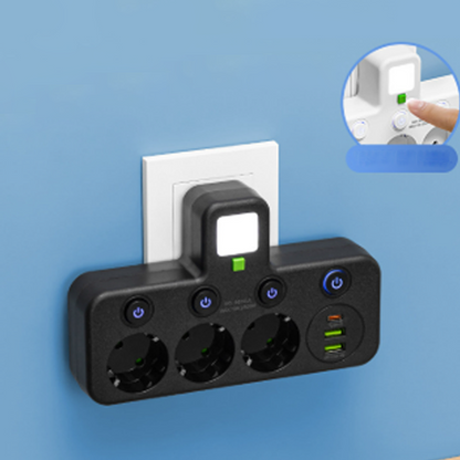 VirtaKoti – Kompakti jatkopistorasia USB-porteilla ja yövalolla